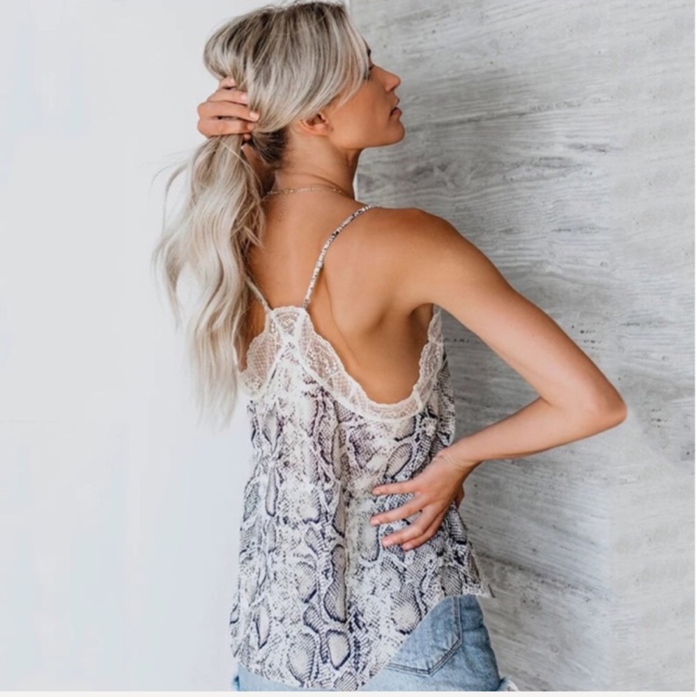 (Last 1) Army green, lace trim print cami tank top. - Picture 12 of 14